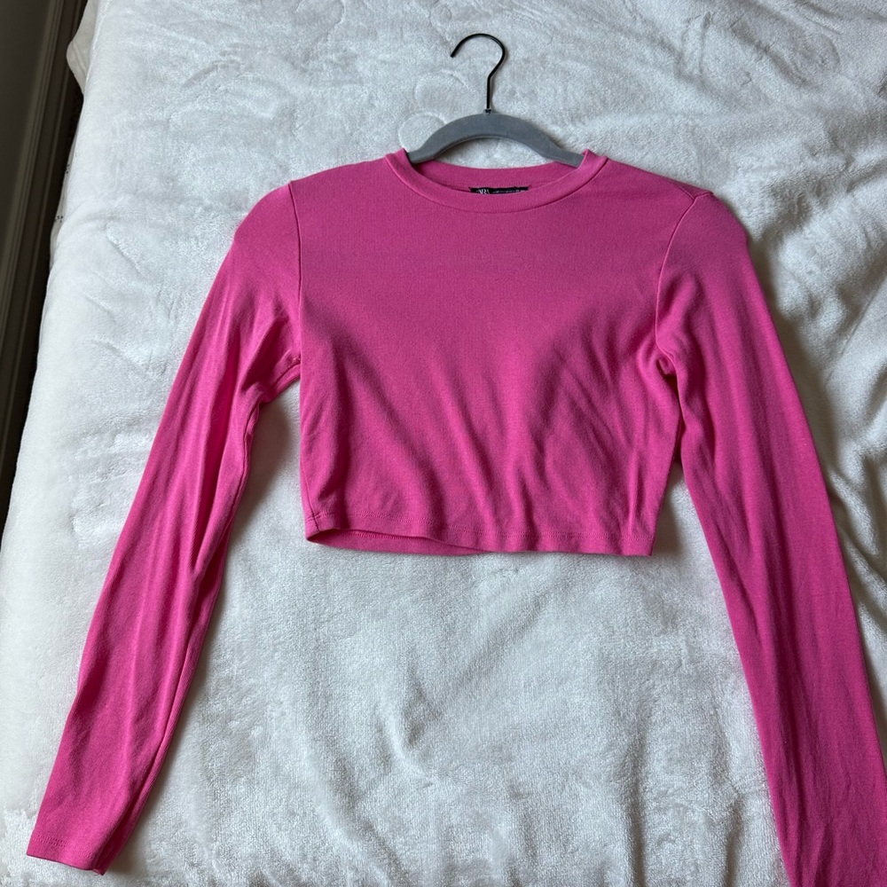 Zara Vibrant Pink Long Sleeve Crop Top